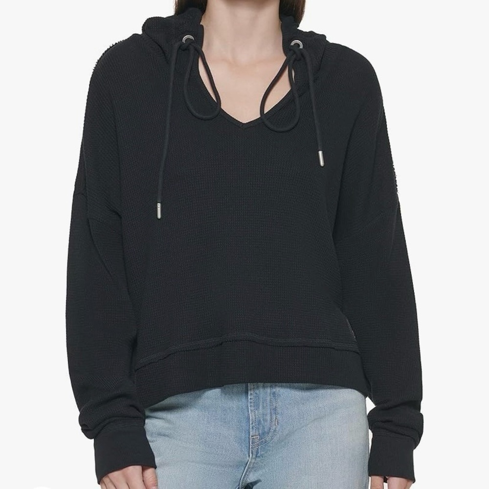 NWT DKNY Jeans Women's Hooded Waffle Top Jacket